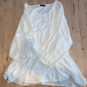 Cream Blouse with Key Hole neck and Button Arms